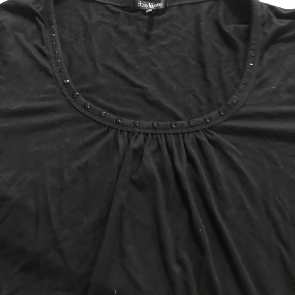 Daisy Fuentes size Medium Black 3/4 Sleeve Embellished Scoop Neck